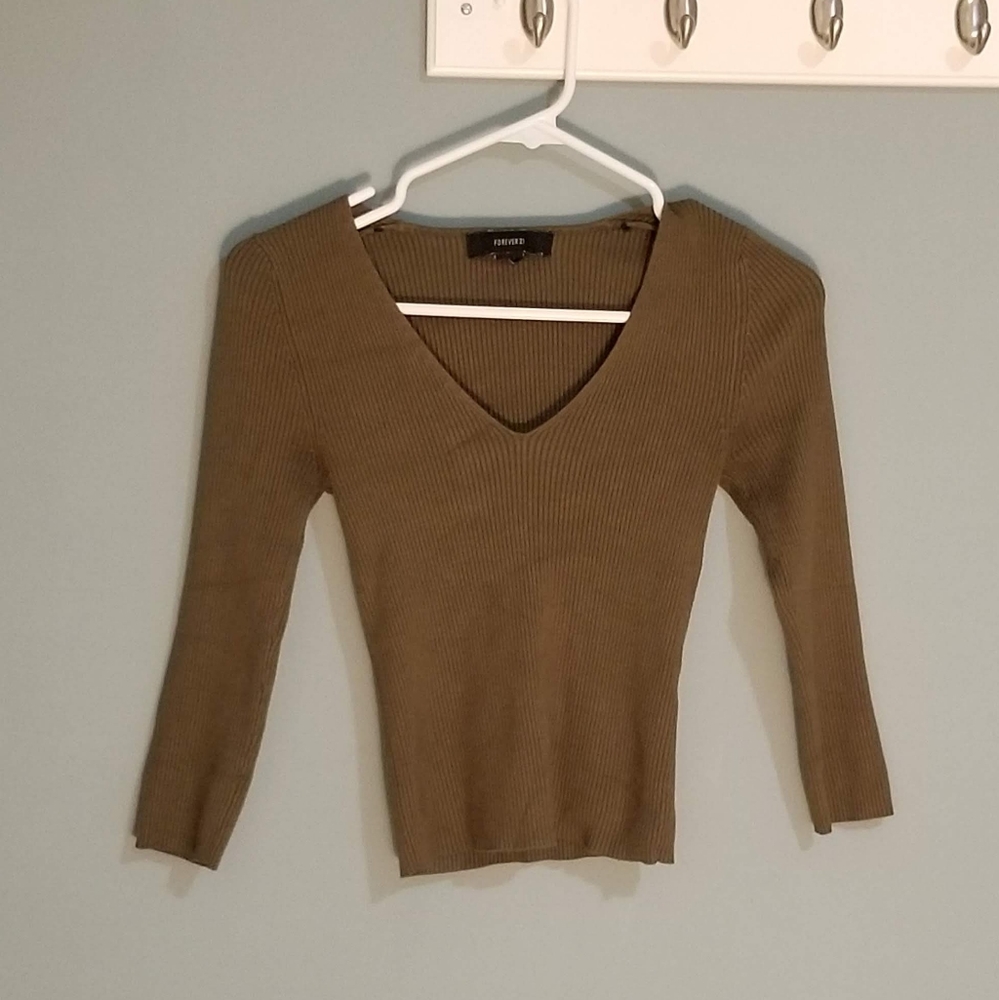 Olive Ribbed Top - Picture 2 of 2